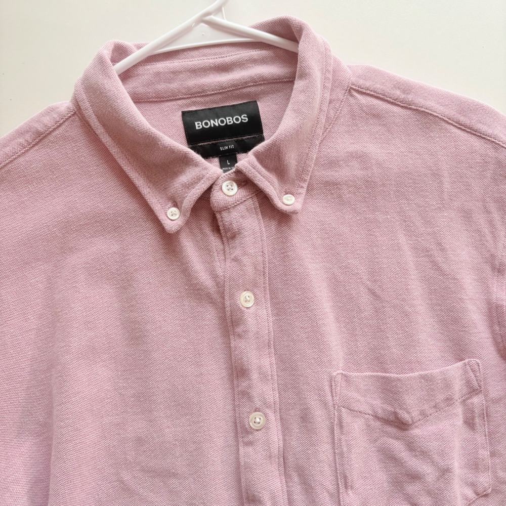 Bonobos Button Down‎ Shirt Mens Large L Pink Slim Fit Pique Knit BSH11313S